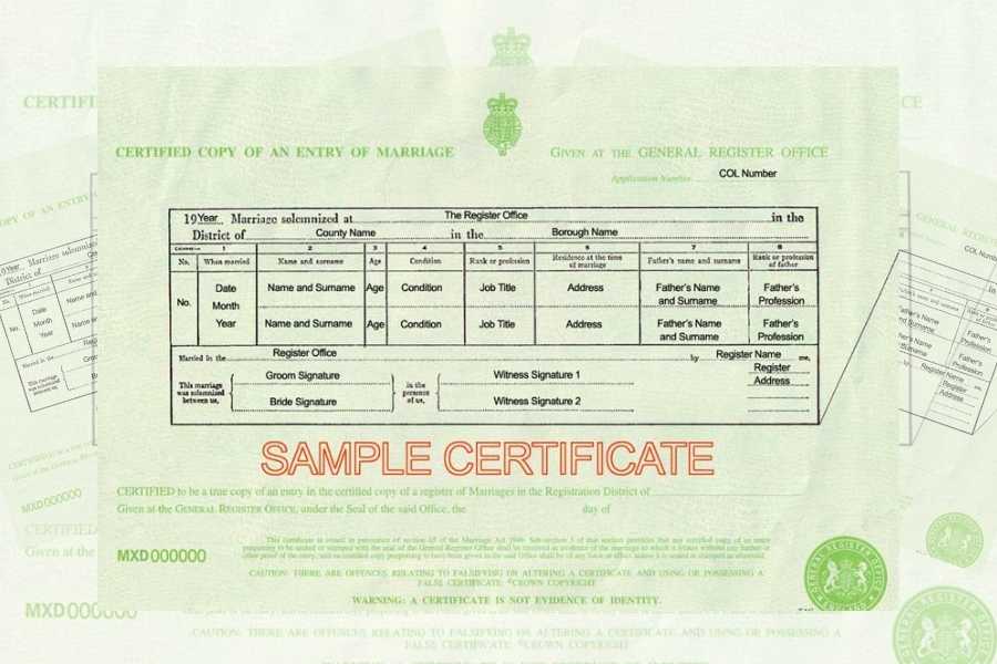 UK Marriage Certificate Example