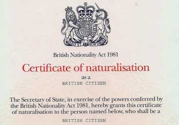 Certificate of naturalisation
