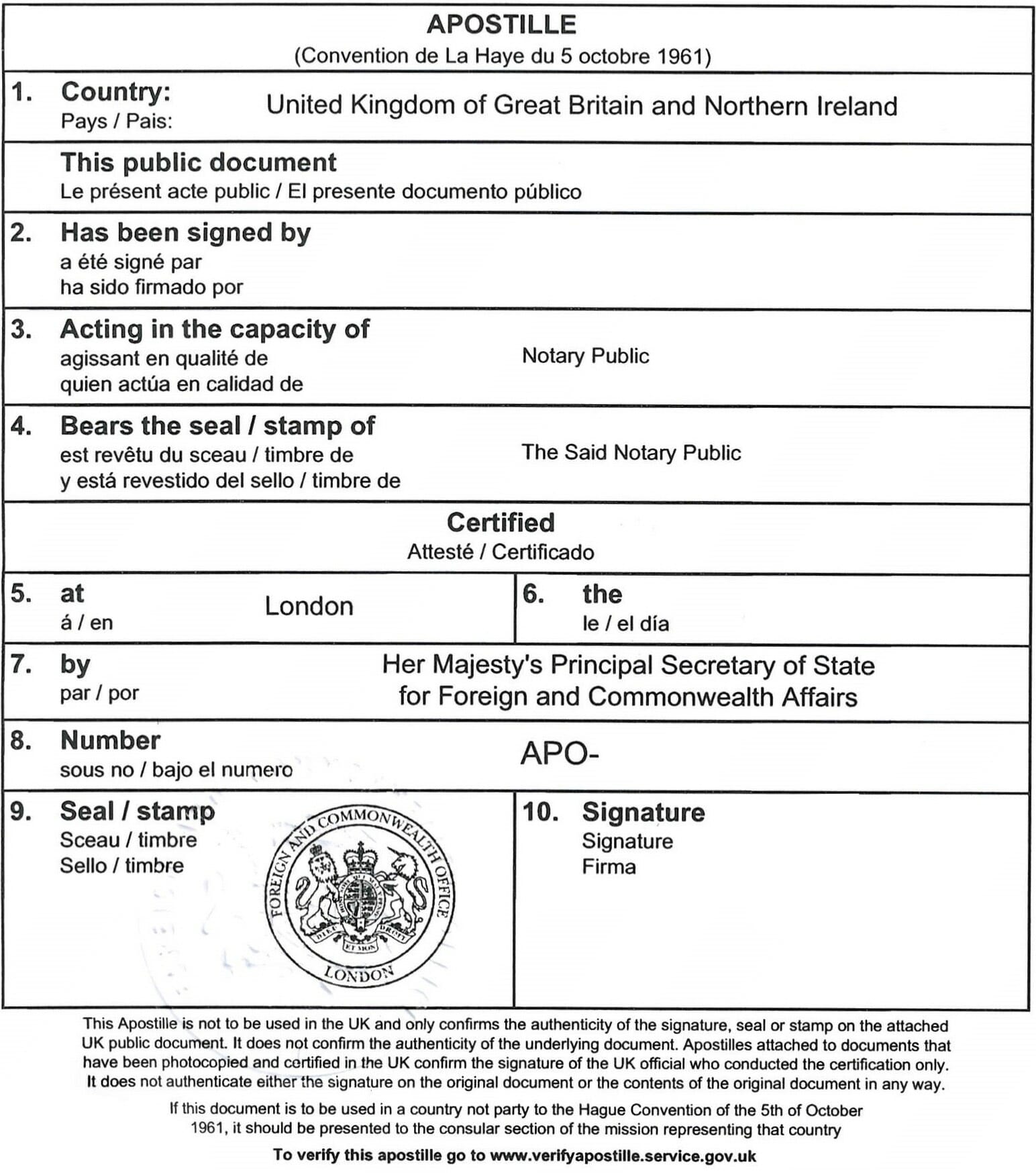 What an UK apostille looks like