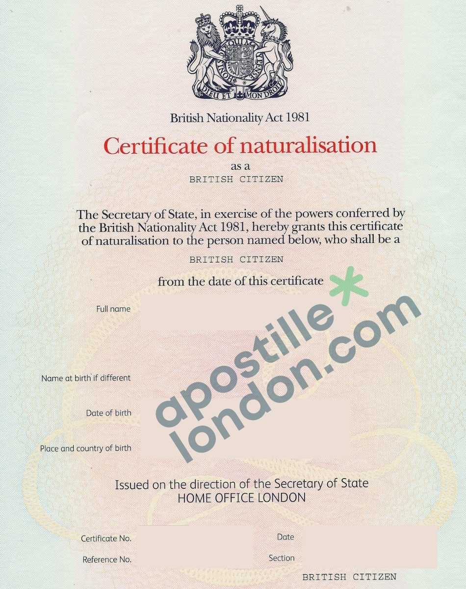 What is a certificate of naturalisation (Example)
