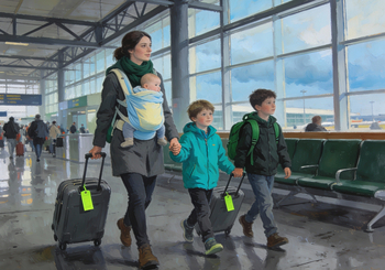 A mother traveling with children