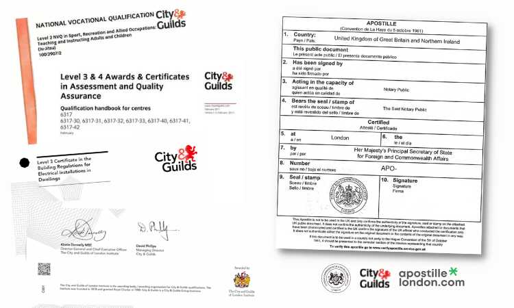 City & Guilds vocational qualifications examples with apostille certificate