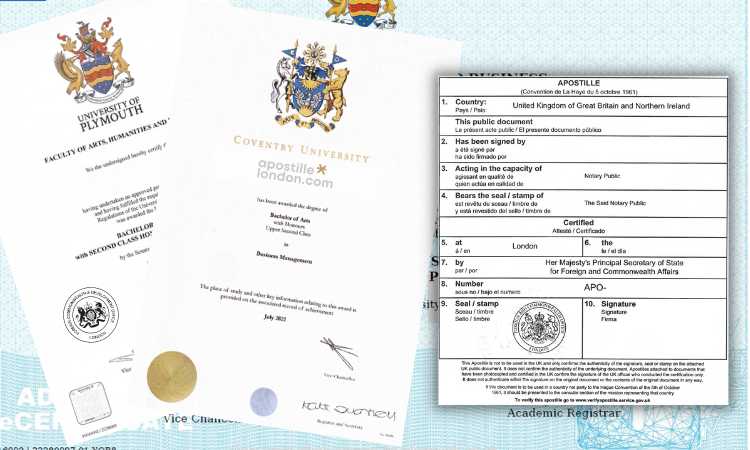 Mock-Up with UK universities degrees with apostille certificates