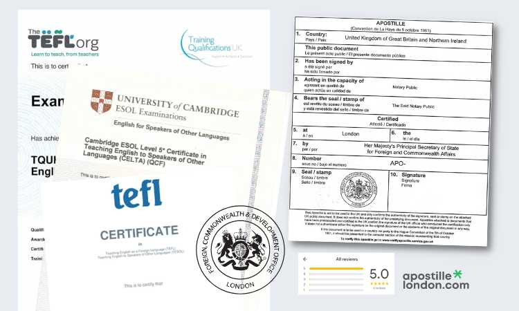 TEFL certificate examples with apostille