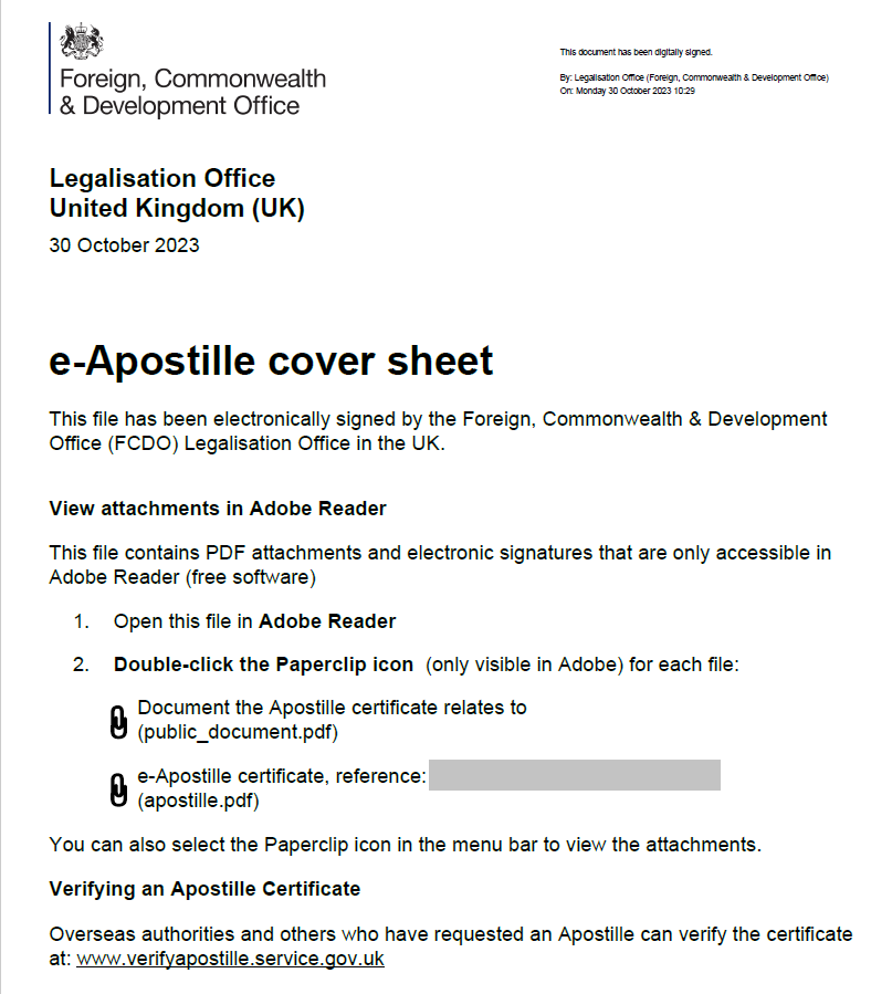 e-apostille PDF cover letter