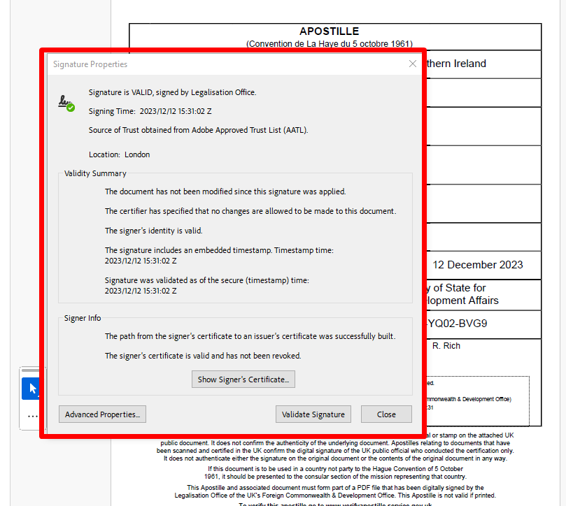 Digital signature properties