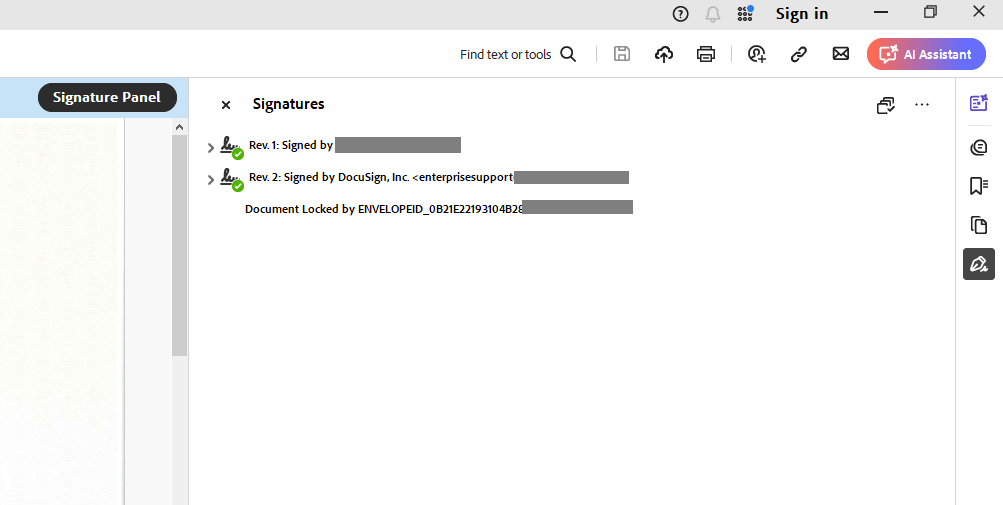 PDF showing valid e-signatures