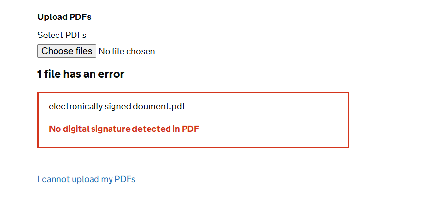 e-Signature issued incorrectly or missing