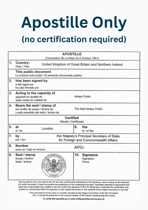 Apostille Only (no certification required)
