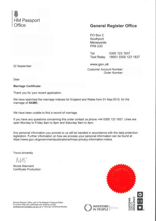 Apostille for a UK GRO-issued Letter of No Trace