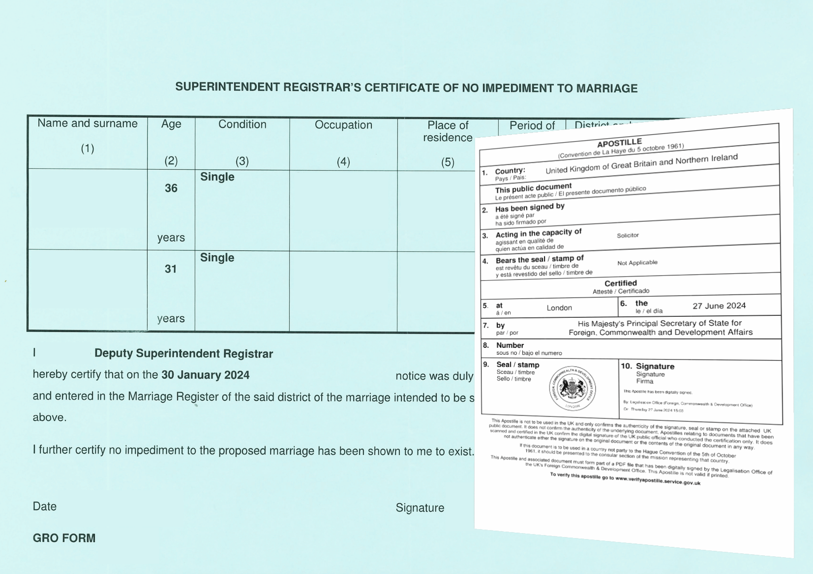 CNI with Apostille Certificate (Example)
