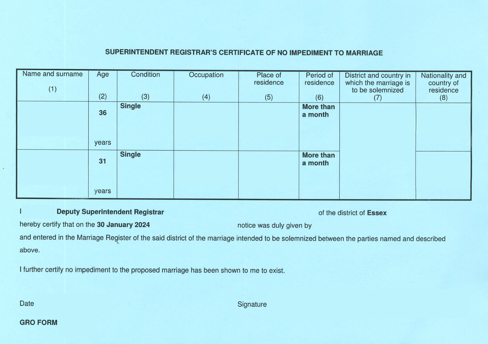 Certificate of no impediment (CNI Example)