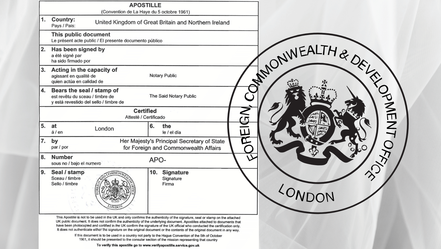 Apostille Certificate & FCDO Emblem