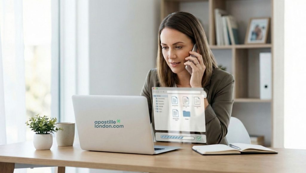 Person speaking on the phone while working on a laptop