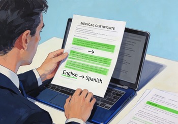 Professional translator working on translating an official document