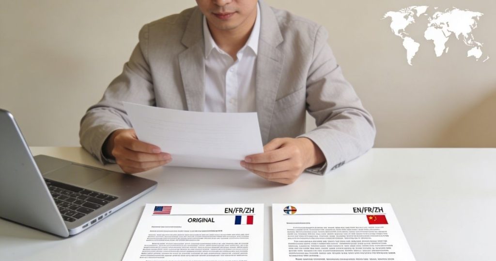Person preparing documents for translation and apostille for international use