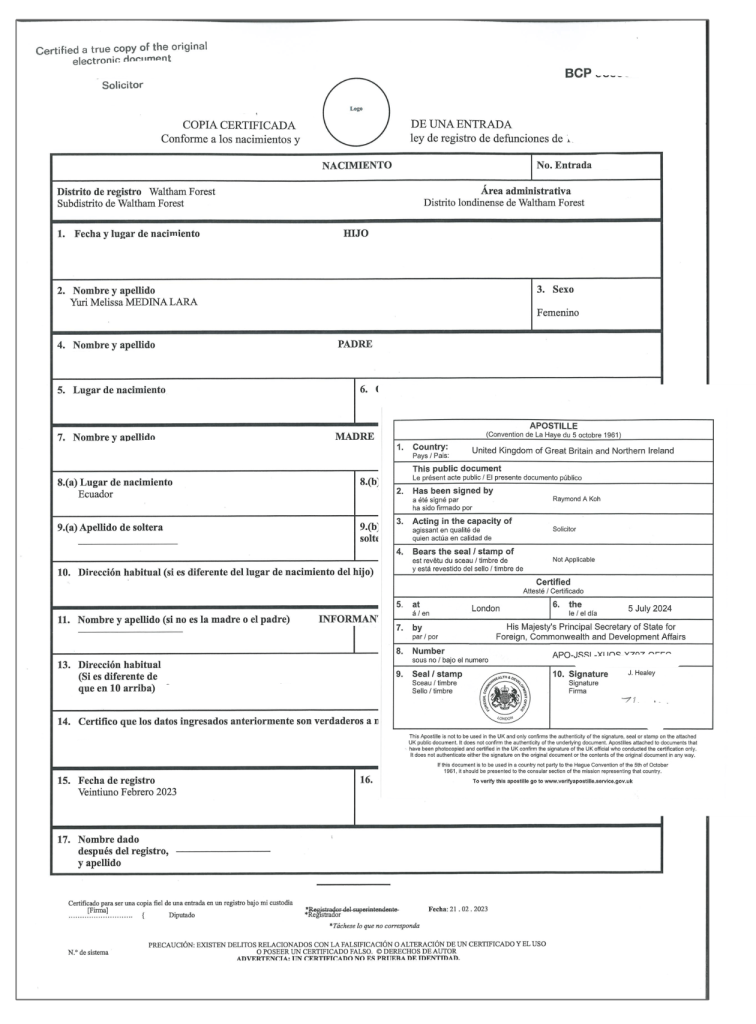 Sample translated Birth Certificate document