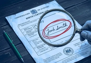 Birth certificate with highlighted spelling mistake