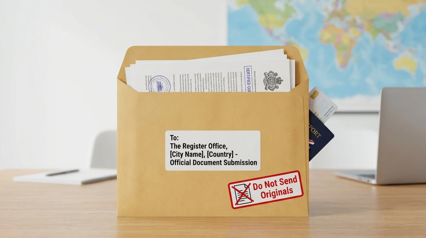 Envelope with certified documents ready for submission