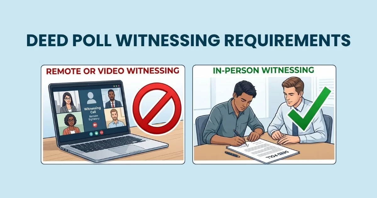Comparison showing that in-person witnessing is valid while video witnessing is not