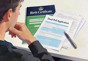 Parent reviewing documents for a child's surname change.