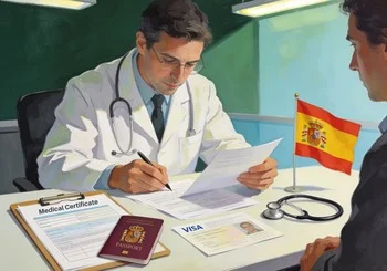 Doctor preparing a medical certificate for a Spanish visa application