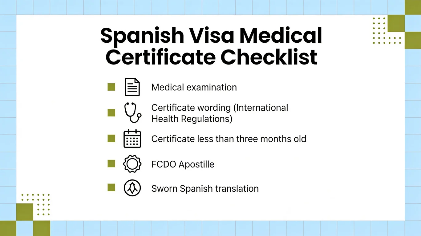Checklist of medical certificate requirements for a Spanish visa