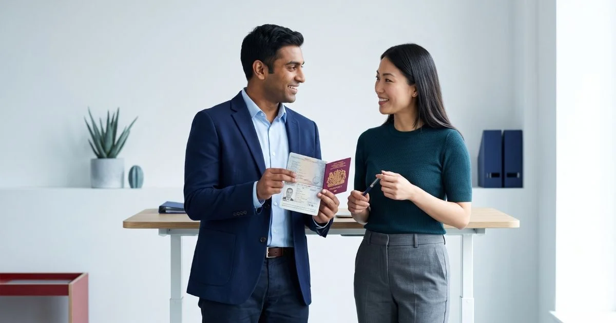 Colleague-holding-british-passport Colleague holding a British passport for a UK passport application