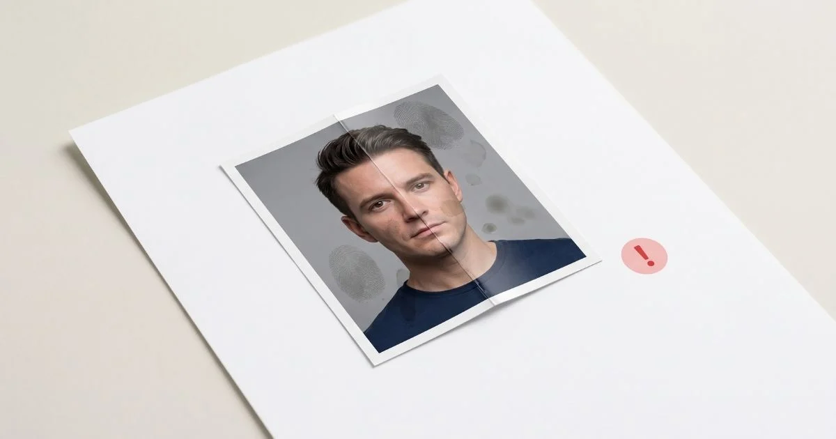 Creased-smudged-passport-photo Creased or smudged passport photo for a UK passport application