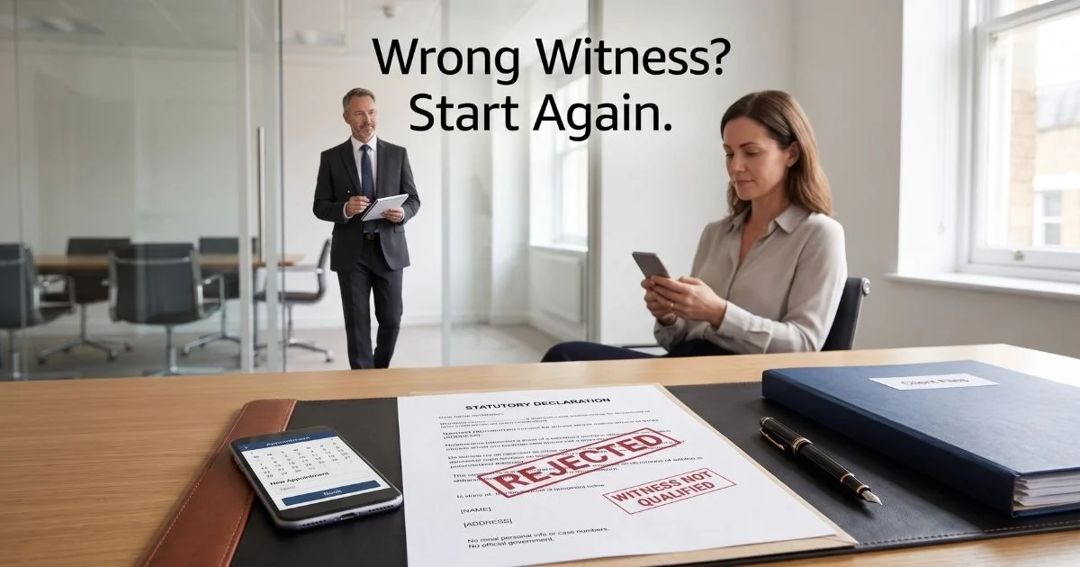 Statutory declaration rejected after being witnessed by the wrong person