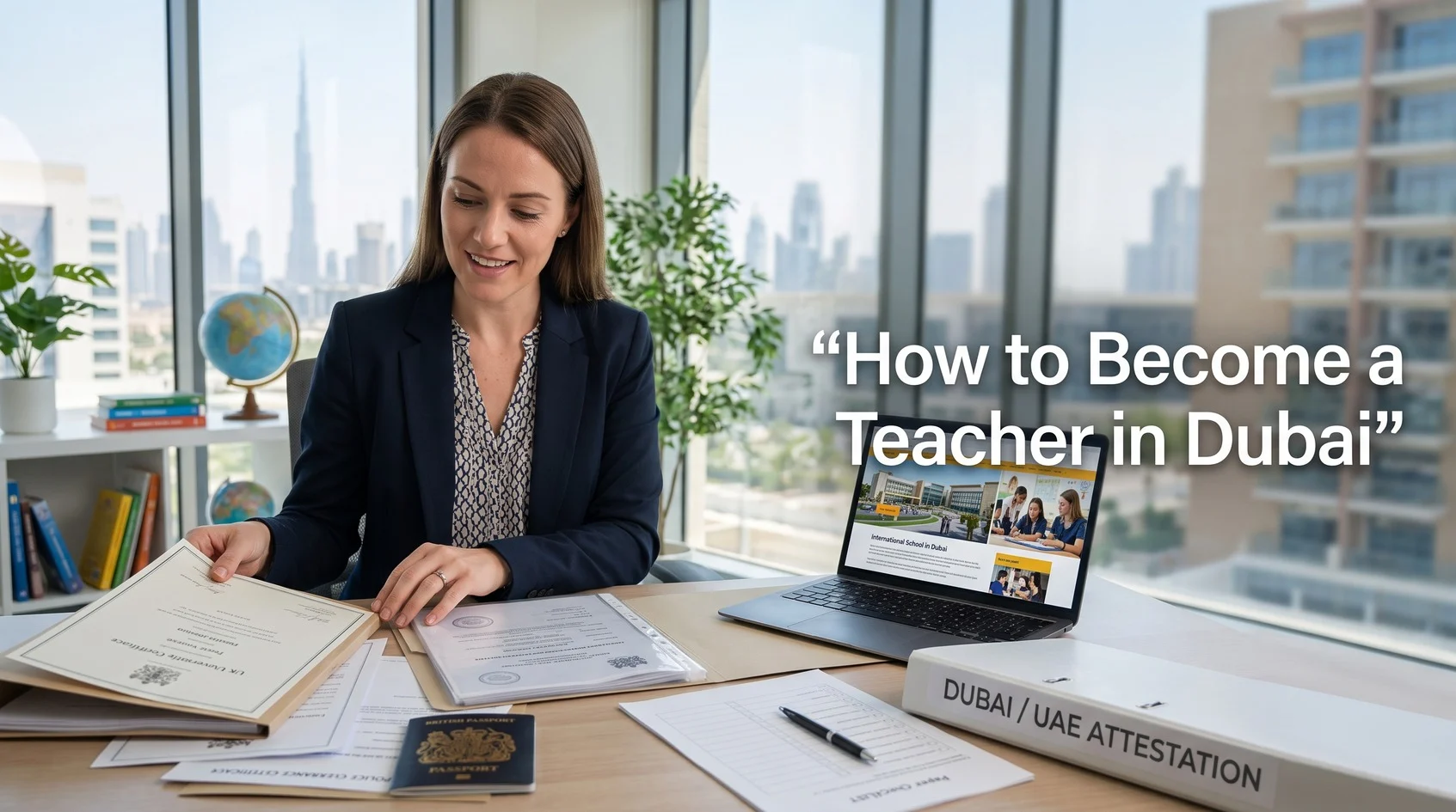 UK qualified teacher teaching in Dubai UK qualified teacher preparing documents to teach in Dubai